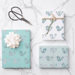 Blue Mint Hearts Geschenkpapier Set
