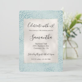 Blue Mint Leopard Print Glitzer Einladung