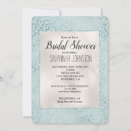 Blue Mint Leopard Print Glitzer Einladung