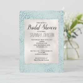 Blue Mint Leopard Print Glitzer Einladung