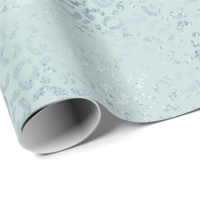 Blue Mint Leopard Print Glitzer Geschenkpapier (Rolleneckpunkt)
