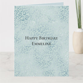 Blue Mint Leopard Print Glitzer Karte