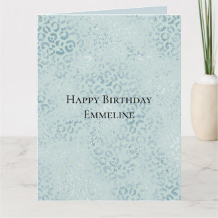 Blue Mint Leopard Print Glitzer Karte