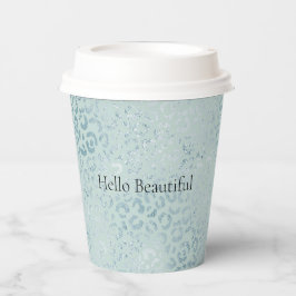 Blue Mint Leopard Print Glitzer Pappbecher