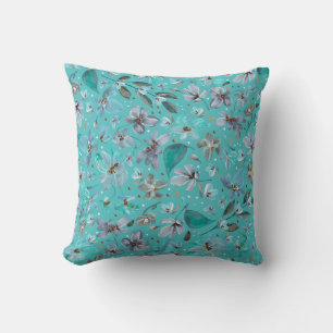 Blue Mint Magic Watercolor Boho Floral Kissen