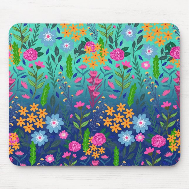Blue Minze Gradient Garden Blume Hübsches Design Mousepad (Vorne)