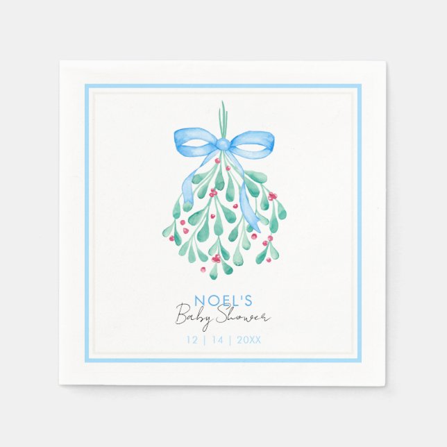 Blue Mistletoe Baby Shower Napkins Serviette (Vorderseite)