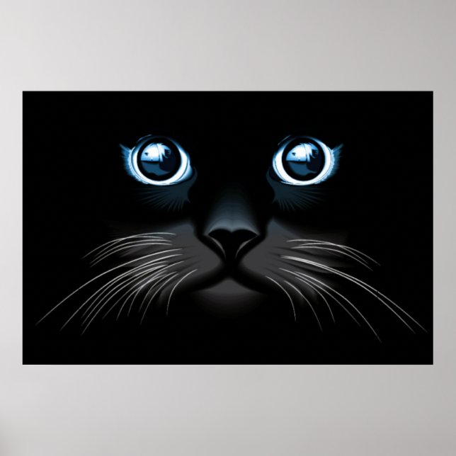 Blue Mit Augen Black Cat Face Poster (Vorne)