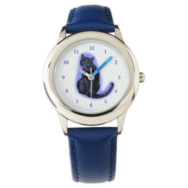 Blue Mit Augen Black Cat Watch Geschenk Armbanduhr (Vorderseite)