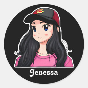 Blue Mit Augen Black Hair Anime Girl Personalisier Runder Aufkleber