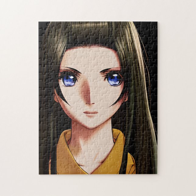 Blue Mit Augen Brünett Anime Girl Cartoon Puzzle (Vertikal)