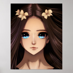 Blue Mit Augen Brünett Anime Girl Poster