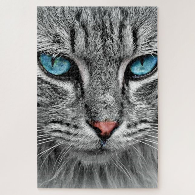 Blue Mit Augen Cat Jigsaw Puzzle Foto (Vertikal)