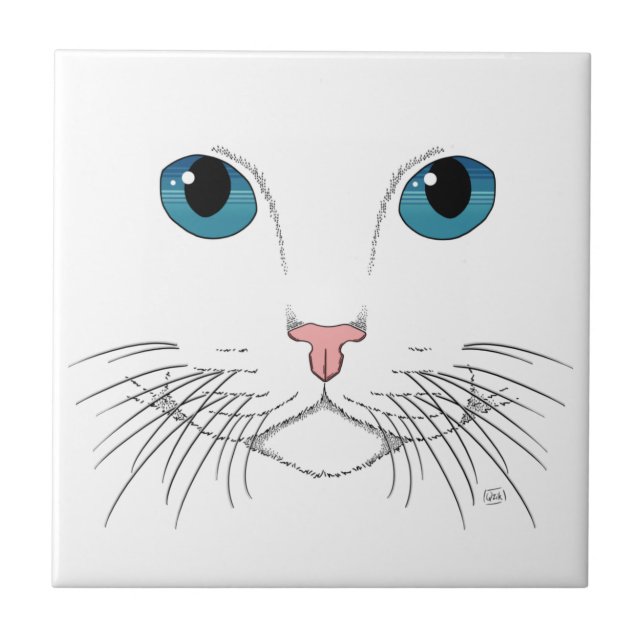 Blue Mit Augen Cat Keramik Tile Fliese (Vorderseite)
