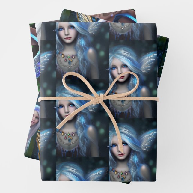 Blue Mit Augen Fairies | Märchenmystische Ätherisc Geschenkpapier Set (Beispiel)