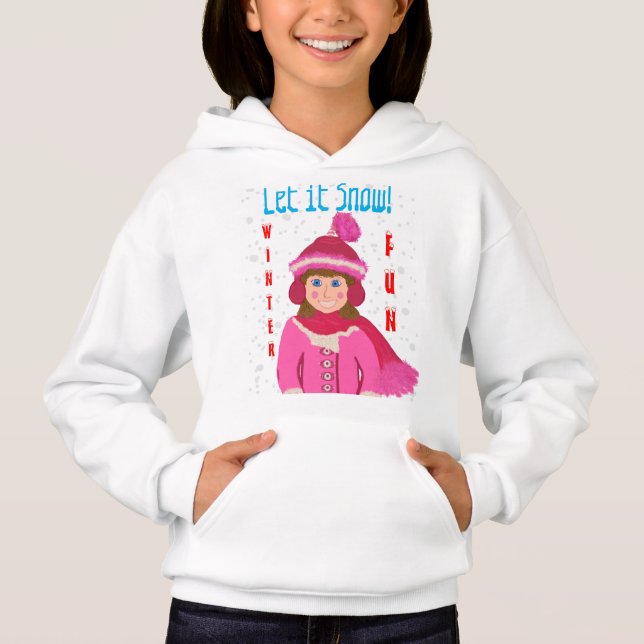 Blue Mit Augen Girl Pink Winter Hat Schnee lassen Hoodie (Vorderseite)
