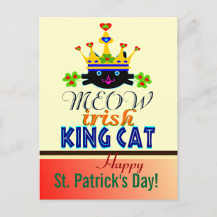♥ Blue-Mit Augen King-Cat St. Patrick's Day Postca Postkarte