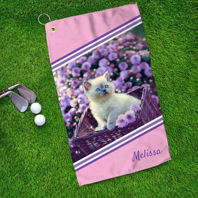 Blue Mit Augen Kitten Baby Cat In Blume Personalis Golfhandtuch (Von Creator hochgeladen)