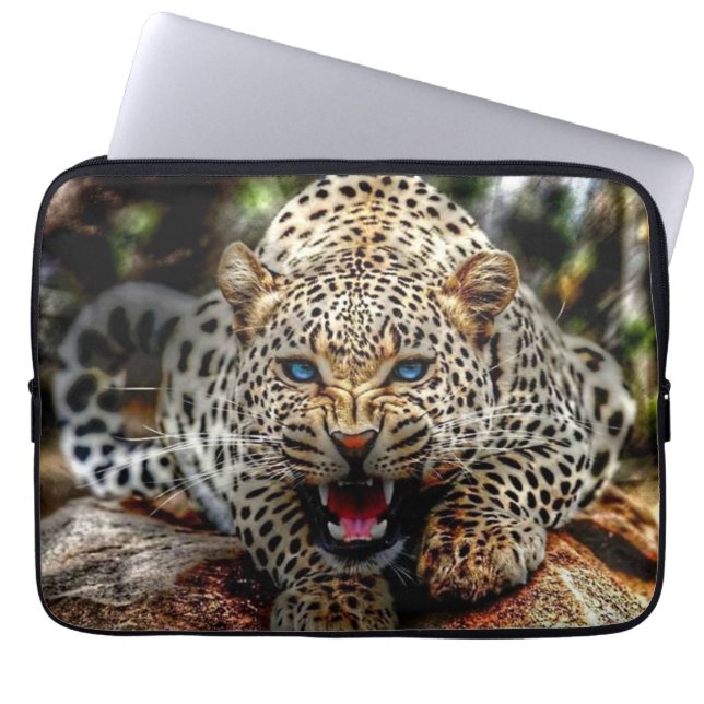 Blue Mit Augen Leopard Laptopschutzhülle (Vorderseite)