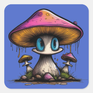 Blue Mit Augen Mushroom Quadratischer Aufkleber
