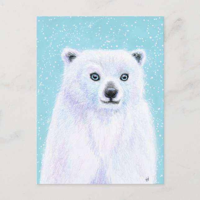 Blue Mit Augen Polar Bear Winter Postkarte (Vorderseite)