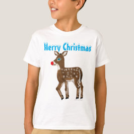 Blue Mit Augen Red Nose Reindeer Frohe Weihnachten T-Shirt