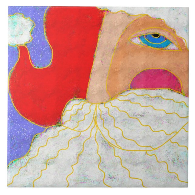 Blue Mit Augen Santa Claus Abstrakte Kunst Fliese (Vorderseite)