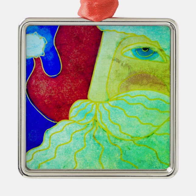 Blue Mit Augen Santa Claus Abstrakte Kunst Ornament Aus Metall (Vorne)