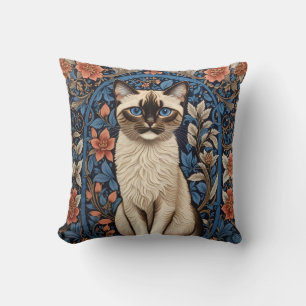 Blue Mit Augen Siamese Cat William Morris Inspirie Kissen
