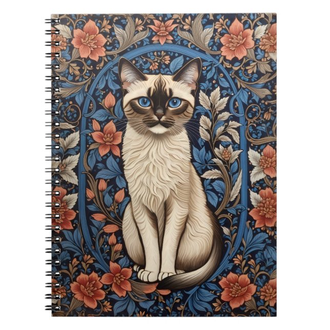 Blue Mit Augen Siamese Cat William Morris Inspirie Notizblock (Vorderseite)