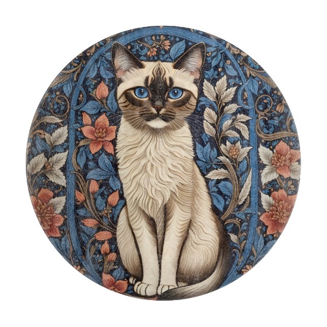 Blue Mit Augen Siamese Cat William Morris Inspirie Schneidebrett (Vorderseite)