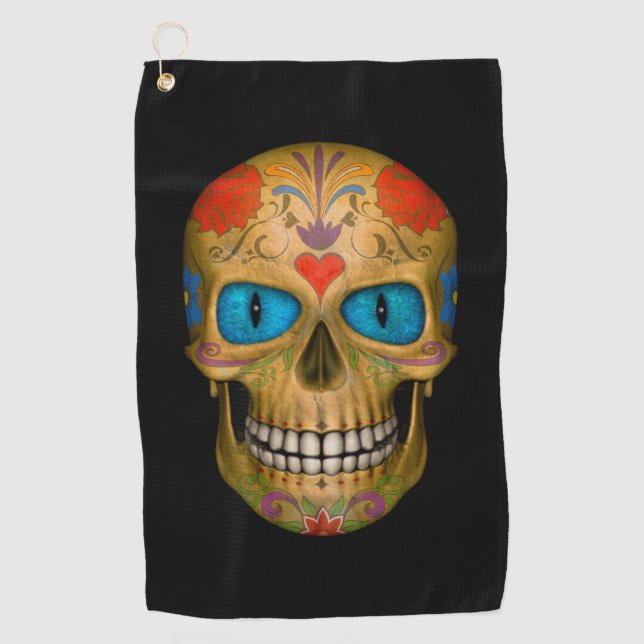 Blue Mit Augen Sugar Skull Zombie Untote Golftüche Golfhandtuch (Vorderseite)