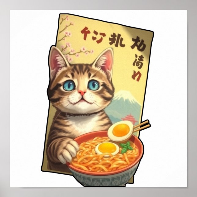 Blue Mit Augen Tabby Lieben Noodles Poster (Vorne)