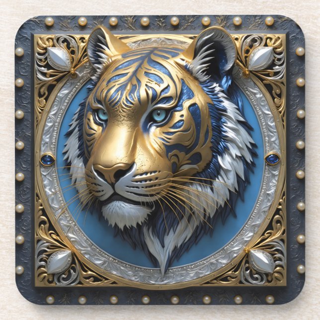 Blue Mit Augen Tiger Getränkeuntersetzer (Vorderseite)