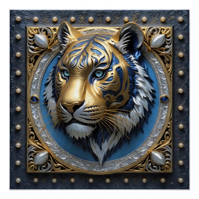 Blue Mit Augen Tiger Poster (Vorderseite)