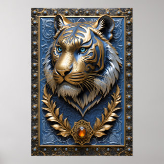 Blue Mit Augen Tiger Poster