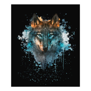 Blue Mit Augen Wolf Spritzer Art Fotodruck