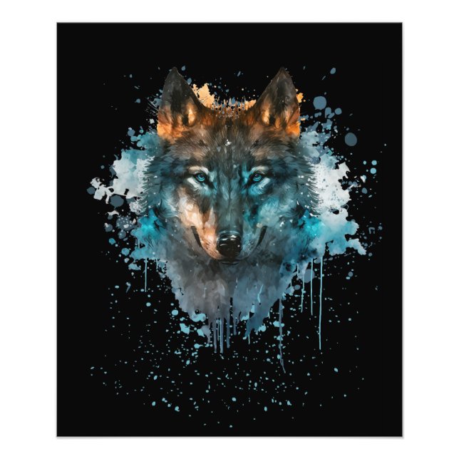 Blue Mit Augen Wolf Spritzer Art Fotodruck (Vorne)