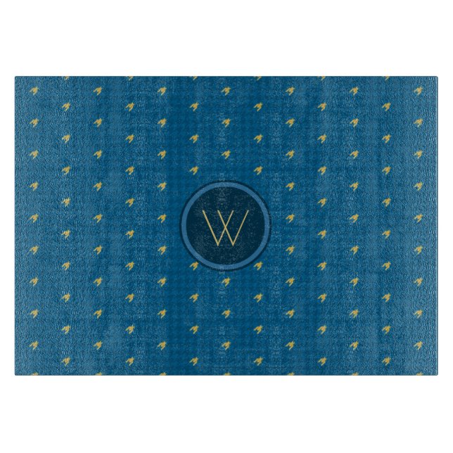 Blue mit Gold Accent Hahnentrittmuster Cutting Boa Schneidebrett (Vorderseite)