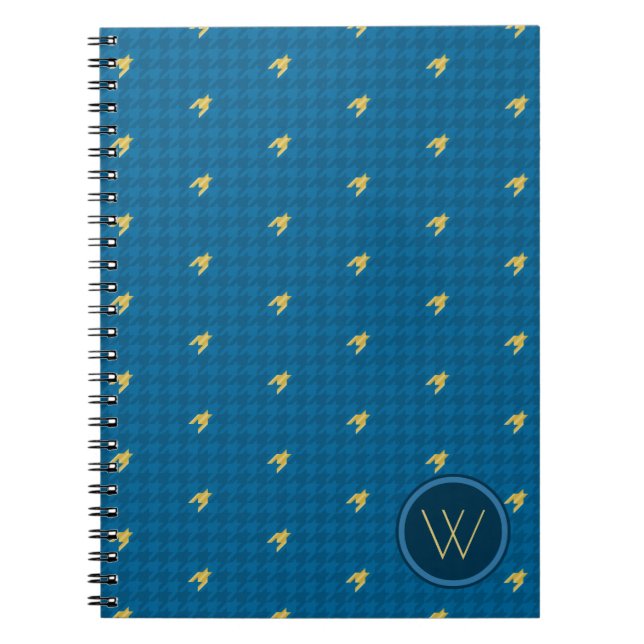 Blue mit Gold Accent Hahnentrittmuster Notebook Notizblock (Vorderseite)