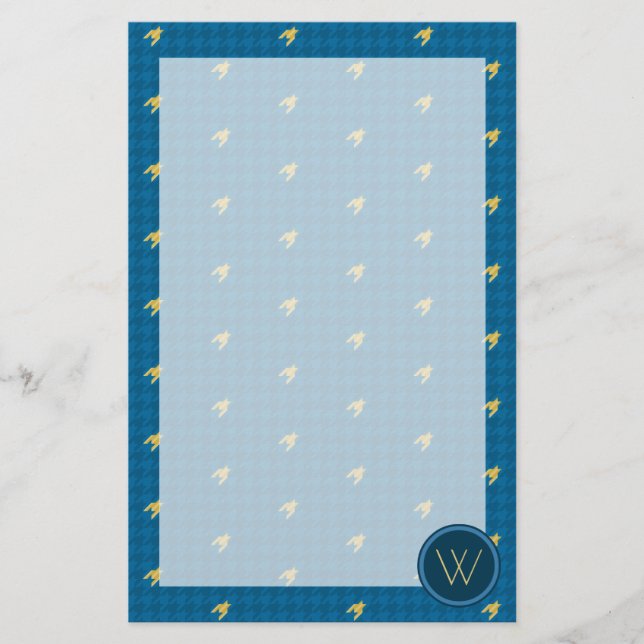 Blue mit Gold Accent Hahnentrittmuster Stationery Briefpapier (Vorderseite)