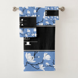 Blue Mit Monogramm Black and White Magnolia Blume Badhandtuch Set