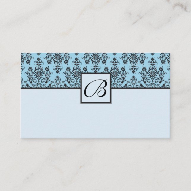 Blue Mit Monogramm Damask Wedgegeschenkkarte Begleitkarte (Vorderseite)