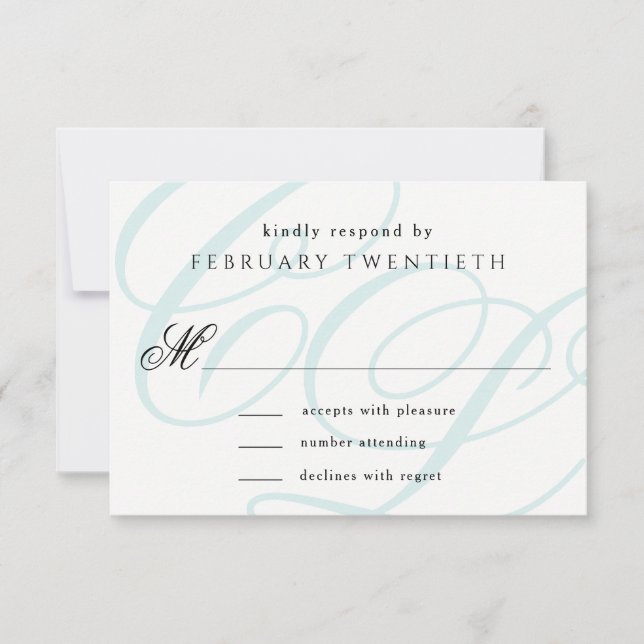 Blue Mit Monogramm Wedding RSVP Cards (Vorderseite)