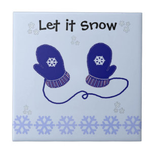 Blue Mittens und Snowflakes Fliese