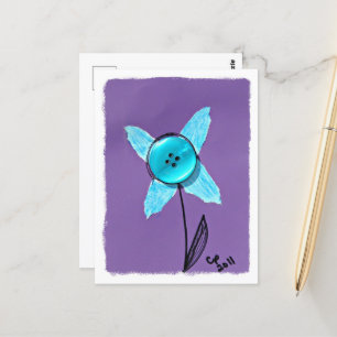 Blue Mixed Media Blume auf Lila Postkarte