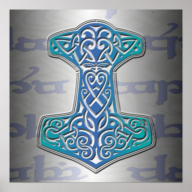 Blue Mjölnir über Tengwar Poster (Vorne)