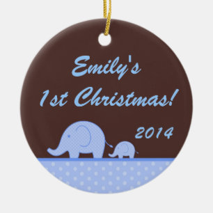 Blue Mod Elephant Jungl Personalisierter Name Orna Keramikornament