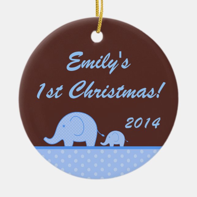 Blue Mod Elephant Jungl Personalisierter Name Orna Keramikornament (Vorne)