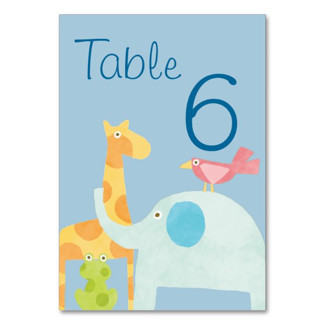 Blue Mod Jungle Animal Baby Duschkarte Tischnummer (Vorderseite)